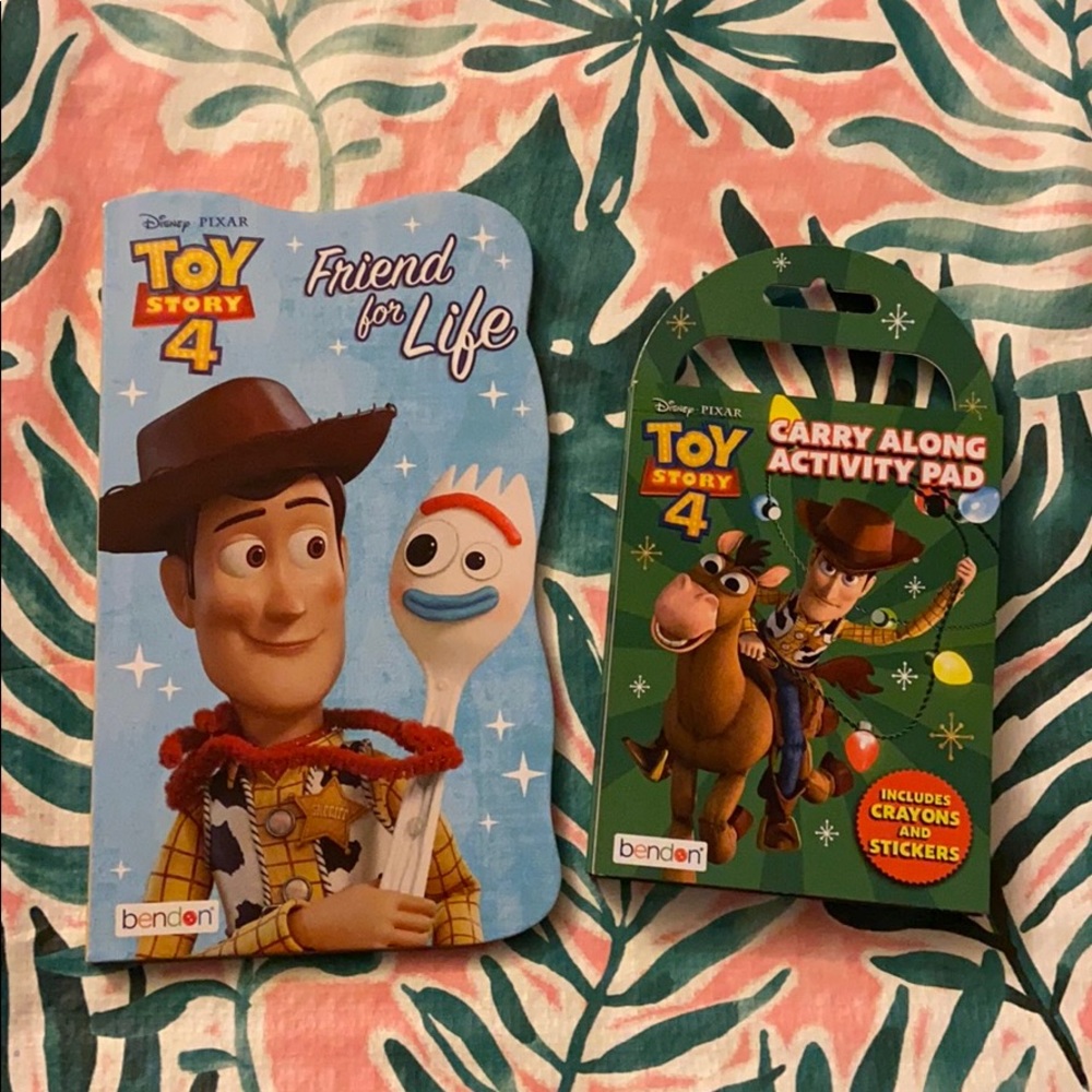 Set of 2 Toy Story 4 Board Book & Activity Color Pad Bundle Woody Forky Rex NWT